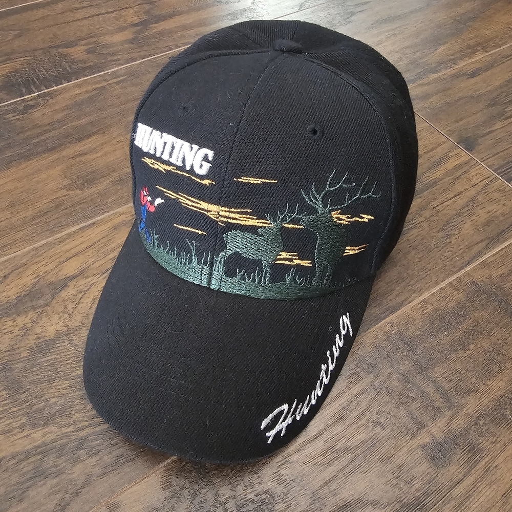 Hunting Hat Cap Mens One Size Black Outdoors Embroidered Breatheable